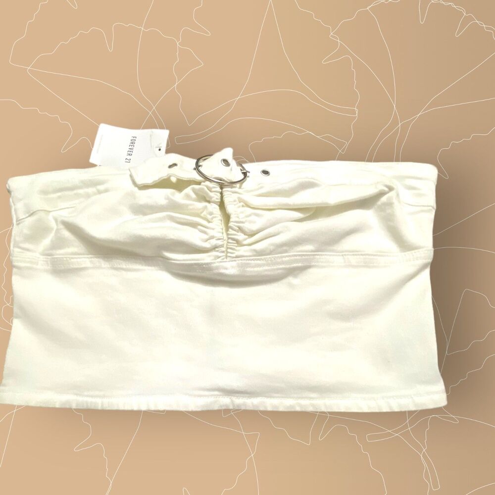 FOREVER 21 Women White Tube Top  Key Hole Stretch Belt collar Medium NWT